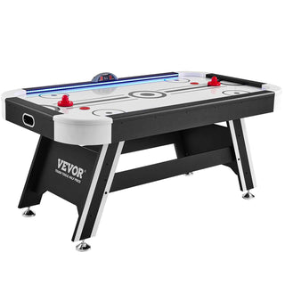 Vevor Air Hockey Table, black and white, with LED lights, durable construction, perfect for game rooms or recreational spaces.