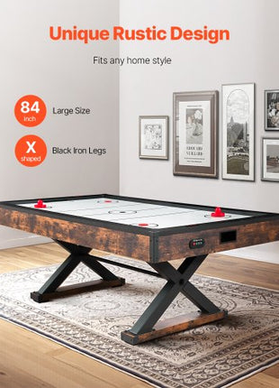 84" Air Hockey Table, Indoor Arcade Table Gaming Set with 2 Pushers, 2 Pucks, Electronic Scorer, X-shaped Legs & High-powered Blower, Air Powered Hockey Game Table for Family Game Room Office