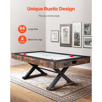 84" Air Hockey Table, Indoor Arcade Table Gaming Set with 2 Pushers, 2 Pucks, Electronic Scorer, X-shaped Legs & High-powered Blower, Air Powered Hockey Game Table for Family Game Room Office
