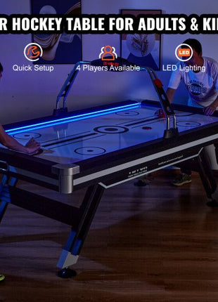 Air-Powered Hockey Table, 89" Indoor Hockey Table for Kids and Adults, LED Sports Hockey Game with 2 Pucks, 2 Pushers, and Electronic Score System, Arcade Gaming Set for Game Room Family Home