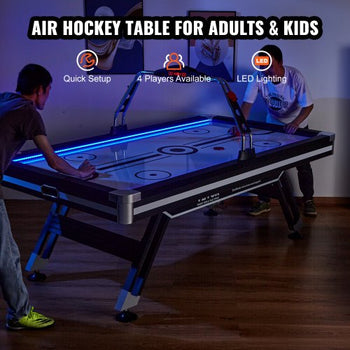 Air-Powered Hockey Table, 89" Indoor Hockey Table for Kids and Adults, LED Sports Hockey Game with 2 Pucks, 2 Pushers, and Electronic Score System, Arcade Gaming Set for Game Room Family Home