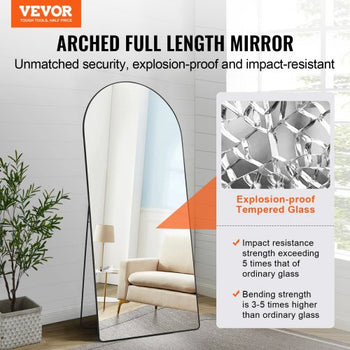 Arched Full Length Mirror, 71'' x 32'', Large Free Standing Leaning Hanging Wall Mounted Floor Mirror with Stand Aluminum Alloy Frame, Full Body Dressing Mirror for Living Room Bedroom, Black