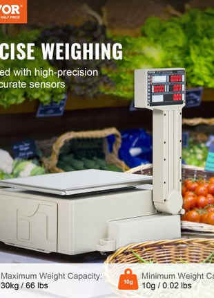 Electronic Price Computing Scale, 66 LB Digital Deli Weight Scales, LCD & LED Digital Commercial Food Fruit Meat Produce Counting Weight, for Retail Store, Kitchen, Restaurant Market, and Farmer
