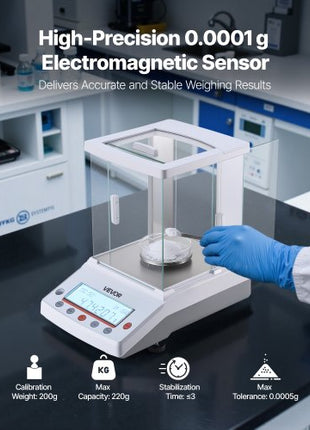 Analytical Balance, 220 g x 0.1 mg, 0.0001 g High Precision Accuracy Lab Scale, g/oz/ct/mg 4 Units Electronic Digital Analytical Balance with Glass Draft Shield, for Laboratory Jewelry Pharmacy