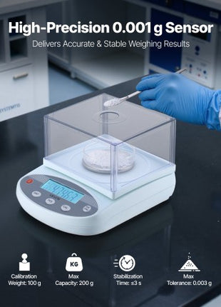 Analytical Balance, 200 g x 0.001 g, High Precision Accuracy Lab Scale, 13 Units Electronic Digital Analytical Balance with Glass Draft Shield and Weighing Pan, for Laboratory Jewelry Pharmacy
