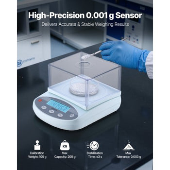 Analytical Balance, 200 g x 0.001 g, High Precision Accuracy Lab Scale, 13 Units Electronic Digital Analytical Balance with Glass Draft Shield and Weighing Pan, for Laboratory Jewelry Pharmacy
