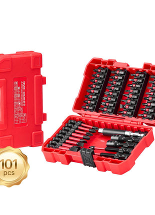 Screwdriver Bit Set, 101-Piece, Magnetic Phillips, Pozidriv, Slotted, Square, Torx, Hex Bits, Hex Nut Sockets, Extension Rod with Storage Case, High-Strength S2 Alloy Steel, Blackened Finish