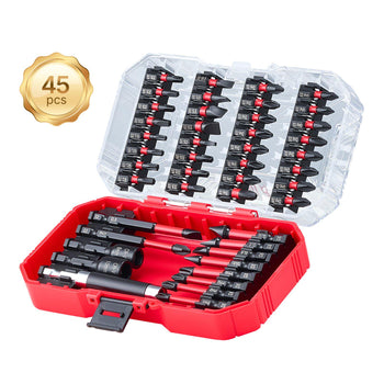 Screwdriver Bit Set, 45-Piece, Magnetic Phillips, Slotted, Square, Torx Bit, Hex Nut Sockets, Extension Rod with Transparent Storage Case, High-Strength S2 Alloy Steel, Blackened Finish