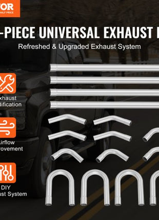 Exhaust Kit, 16pcs, DIY Universal Galvanized Steel Exhaust Kit with Slip-Fit Joint & Large Exhaust Tube, Rust-Proof Exhaust Pipe for Exhaust System, Fit for Garage/Auto Repair Store/4S Store