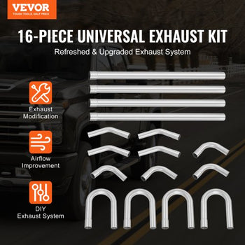 Exhaust Kit, 16pcs, DIY Universal Galvanized Steel Exhaust Kit with Slip-Fit Joint & Large Exhaust Tube, Rust-Proof Exhaust Pipe for Exhaust System, Fit for Garage/Auto Repair Store/4S Store