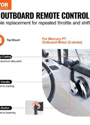 Boat Throttle Control, 8M0059686 Top-Mounted Outboard Remote Control Box for Mercury PT 2-Stroke, Marine Throttle Control Gear Box with Power Trim Switch