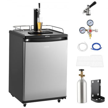 Beer Kegerator, Single Tap Draft Beer Dispenser, Full Size Keg Refrigerator With Shelves, CO2 Cylinder, Drip Tray & Rail, 32°F- 75.2°F Temperature Control, Holds 1/6, 1/4, 1/2 Barrels, Silver