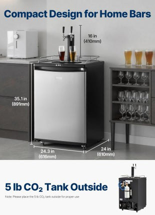 Beer Kegerator, Dual Tap Draft Beer Dispenser, Full Size Keg Refrigerator With Shelves, CO2 Cylinder, Drip Tray & Rail, 32°F- 75.2°F Temperature Control, Holds 1/6, 1/4, 1/2 Barrels, Black