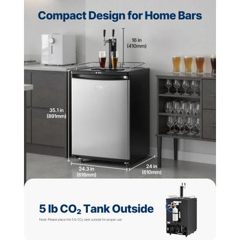 Beer Kegerator, Dual Tap Draft Beer Dispenser, Full Size Keg Refrigerator With Shelves, CO2 Cylinder, Drip Tray & Rail, 32°F- 75.2°F Temperature Control, Holds 1/6, 1/4, 1/2 Barrels, Black