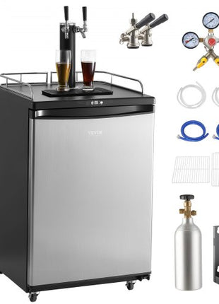 Beer Kegerator, Dual Tap Draft Beer Dispenser, Full Size Keg Refrigerator With Shelves, CO2 Cylinder, Drip Tray & Rail, 32°F- 75.2°F Temperature Control, Holds 1/6, 1/4, 1/2 Barrels, Black