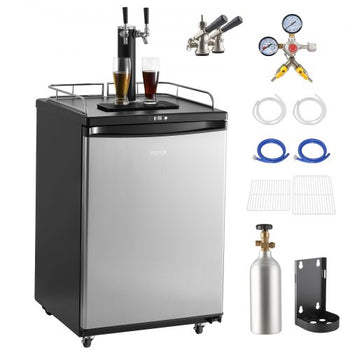 Beer Kegerator, Dual Tap Draft Beer Dispenser, Full Size Keg Refrigerator With Shelves, CO2 Cylinder, Drip Tray & Rail, 32°F- 75.2°F Temperature Control, Holds 1/6, 1/4, 1/2 Barrels, Black