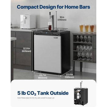 Beer Kegerator, Single Tap Draft Beer Dispenser, Full Size Keg Refrigerator With Shelf, CO2 Tank(No Gas), Drip Tray & Rail, 23°F- 82.4°F Temperature Control, 162L, Silver