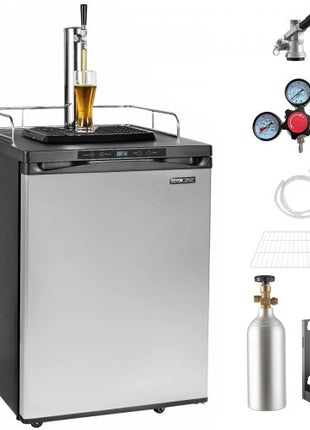 Beer Kegerator, Single Tap Draft Beer Dispenser, Full Size Keg Refrigerator With Shelf, CO2 Tank(No Gas), Drip Tray & Rail, 23°F- 82.4°F Temperature Control, 162L, Silver