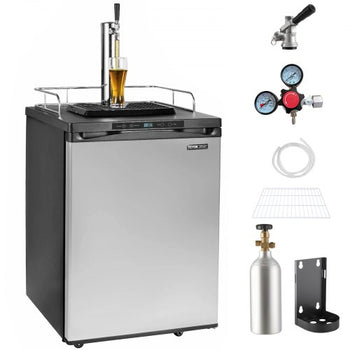 Beer Kegerator, Single Tap Draft Beer Dispenser, Full Size Keg Refrigerator With Shelf, CO2 Tank(No Gas), Drip Tray & Rail, 23°F- 82.4°F Temperature Control, 162L, Silver