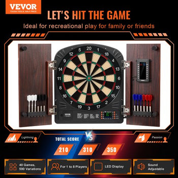 Dartboard and Cabinet Set, Ready-to-Play Bundle Dartboard Cabinet Set, Hideaway Cabinet Features Electronic Scoring, Easy Assembly, Complete with All Accessories, Perfect for Cricket Games