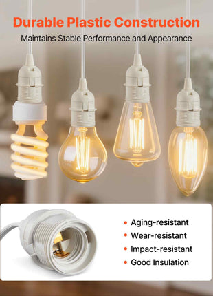 Plug in Hanging Light Cord Kit, 16ft Lantern Extension Cords, 2 Pack E26 Light Socket Lamp Cord Replacement, Secure & Sturdy, Easy to Install, Pendant Lamp Kit On/Off Switch & Socket Rings