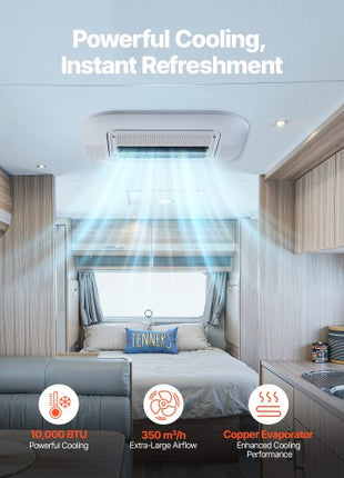 Truck Air Conditioner, 12V 10000 BTU RV Rooftop AC Unit, 350 m³/h Airflow Cab Air Conditioner with Copper Evaporator, Quiet A/C Unit Fast Cooling for Semi Truck Trailer Motorhome Tractor Caravan