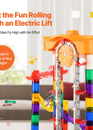 Marble Run Set, 153 PCS with Motorized Elevator, with 30 Plastic Marbles, Marble Maze Building Block Brain Game, Educational Learning Race Track STEM Toys, for Kids, Boys, Girls Ages 3 + Years