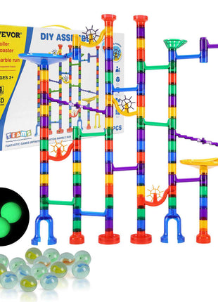 Marble Run Set, 150 Piece Marble Maze Building Block Brain Game, with 10 Glow in the Dark Marbles + 40 Glass Marbles, Educational Learning Race Track STEM Toys, for Kids, Boys, Girls Ages 3 +