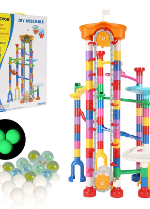 Marble Run Set, 230 PCS with Motorized Elevator, with 15 Plastic Marbles, Marble Maze Building Block Brain Game, Educational Learning Race Track STEM Toys, for Kids, Boys, Girls Ages 3 + Years