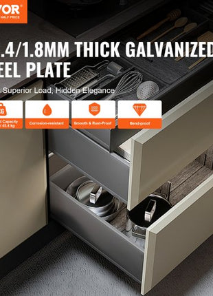 6 Pairs of 15 Inch Drawer Bottom Side Mount Rails, Heavy Duty Full Ball Bearing Extension Steel Track, Soft-Close Noiseless Guide Glides Cabinet Kitchen Runners with Locking Mechanism, 100 Lbs