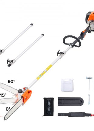 Gas Pole Saw, 43CC 2 Stroke Gas Powered Pole Saws with 12 in Cutting Bar, Cordless Tree Trimmer with Rotatable Head, 7.1 to 12 ft Extendable, Powerful Chainsaw for Tree Trimming Pruning
