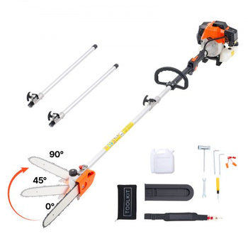Gas Pole Saw, 43CC 2 Stroke Gas Powered Pole Saws with 12 in Cutting Bar, Cordless Tree Trimmer with Rotatable Head, 7.1 to 12 ft Extendable, Powerful Chainsaw for Tree Trimming Pruning