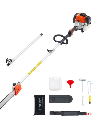 Gas Pole Saw, 52CC 2 Stroke Gas Powered Pole Saws with 14 in Cutting Bar, Cordless Tree Trimmer with 30 fl.oz Fuel Tank, 7.2 to 10 ft Extendable, Powerful Chainsaw for Tree Trimming Pruning