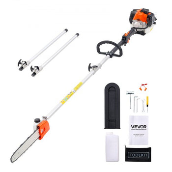 Gas Pole Saw, 25CC 2 Stroke Gas Powered Pole Saws with 12 in Cutting Bar, Cordless Tree Trimmer with 23 fl.oz Fuel Tank, 7 to 12 ft Extendable, Powerful Chainsaw for Tree Trimming Pruning