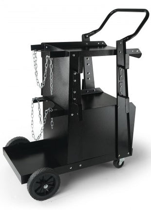 Welding Cart, 2-Tier Heavy Duty Welder Cart with Anti-Theft Lockable Cabinet, 265LBS Weight Capacity, 360° Swivel Wheels, Tank Storage Safety Chains, Welding Cabinet for TIG, ARC, Plasma Cutter