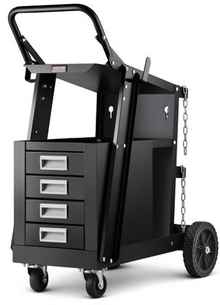 Welding Cart, 2-Tier 4 Drawers Welder Cart with 265 LBS Weight Capacity, 360° Swivel Wheels, Tank Storage Safety Chains, Heavy Duty Rolling MIG Welder Cart for Mig Welder and Plasma Cutter