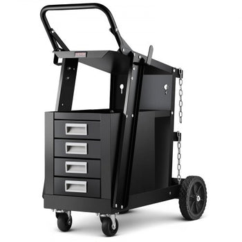 Welding Cart, 2-Tier 4 Drawers Welder Cart with 265 LBS Weight Capacity, 360° Swivel Wheels, Tank Storage Safety Chains, Heavy Duty Rolling MIG Welder Cart for Mig Welder and Plasma Cutter