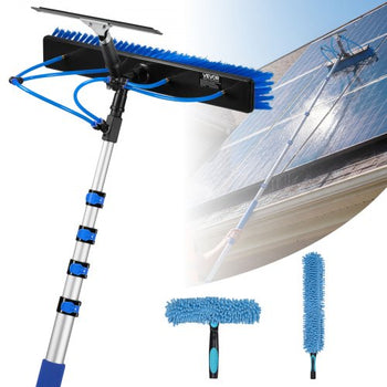 Solar Panel Cleaning Kit, 15 ft, Water Fed Pole Kit with Cleaning Brush, Squeegee, Soap Dispenser, Extendable Aluminum Telescopic Pole, 180° Rotatable Brush Head, for Roof Mounted Solar Panels