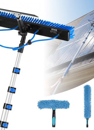 Solar Panel Cleaning Kit, 33 ft, Water Fed Pole Kit with Cleaning Brush, Squeegee, Soap Dispenser, Extendable Aluminum Telescopic Pole, 180° Rotatable Brush Head, for Roof Mounted Solar Panels