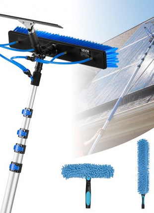 Solar Panel Cleaning Kit, 26 ft, Water Fed Pole Kit with Cleaning Brush, Squeegee, Soap Dispenser, Extendable Aluminum Telescopic Pole, 180° Rotatable Brush Head, for Roof Mounted Solar Panels