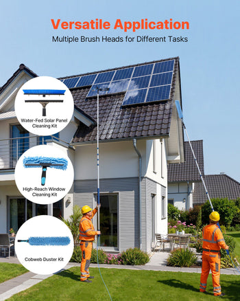 Solar Panel Cleaning Kit, 26 ft, Water Fed Pole Kit with Cleaning Brush, Squeegee, Soap Dispenser, Extendable Aluminum Telescopic Pole, 180° Rotatable Brush Head, for Roof Mounted Solar Panels