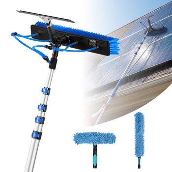 Solar Panel Cleaning Kit, 26 ft, Water Fed Pole Kit with Cleaning Brush, Squeegee, Soap Dispenser, Extendable Aluminum Telescopic Pole, 180° Rotatable Brush Head, for Roof Mounted Solar Panels