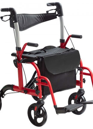 2 in 1 Rollator Walker & Transport Chair for Seniors, Folding Rolling Walker Wheelchair Combo & Footrests, Lightweight Aluminum Mobility Walker with Adjustable Handle, All Terrain Wheels, 300LBS
