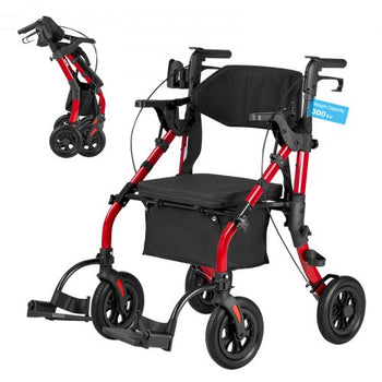 2-in-1 Rollator Walker & Transport Chair for Seniors, Foldable Rolling Walker Wheelchair, Lightweight Aluminum Mobility Walking Aid with Solid PU Wheels, Cup & Cane Holder - Supports 300LBS