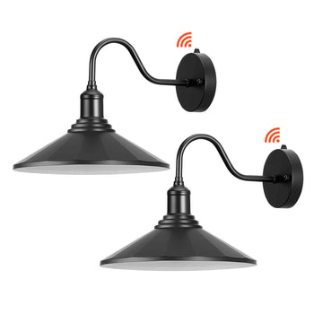 Outdoor Barn Light, 11.5 in Diameter, 2-Pack Farmhouse Gooseneck Light Fixture, Dusk to Dawn Exterior Wall Sconce, with Anti-Rust, E26 Bulb Compatible for Porch, House, Entryway, Garage, Black