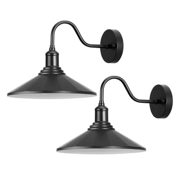 Outdoor Barn Light, 11.5 in Diameter, 2-Pack Farmhouse Gooseneck Light Fixture, Exterior Wall Sconce, with Vintage Style, Anti-Rust, E26 Bulb Compatible for Porch, House, Entryway, Garage, Black