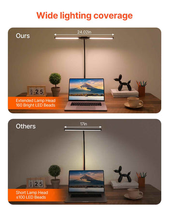 LED Desk Lamp with Clamp, Double Head Architect Desk Lamp for Home Office, Eye-Caring Desk Light with 360° Adjustable Gooseneck, 50 Lighting Modes & Timer Function for Studying Working Drawing