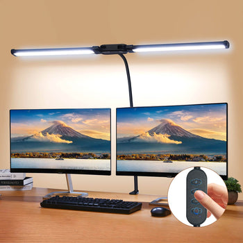 LED Desk Lamp with Clamp, Double Head Architect Desk Lamp for Home Office, Eye-Caring Desk Light with 360° Adjustable Gooseneck, 50 Lighting Modes & Timer Function for Studying Working Drawing