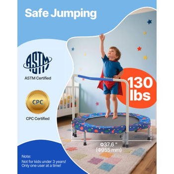 36" Kids Trampoline, 3FT Indoor Outdoor Trampoline, Foldable Mini Trampoline with Handle, Rebounder Trampoline for Toddlers, Birthday Gift for 3+ Years Children, Boys Girls for Fun, Bule
