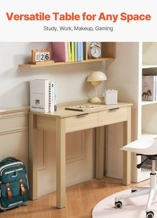 Small Desk with Drawers, Kids Desk for Bedroom, Modern Simple Study Table for Drawing, Reading, Writing, Rectangle MDF Furniture Study Storage Table for Home, Office, Light Wood